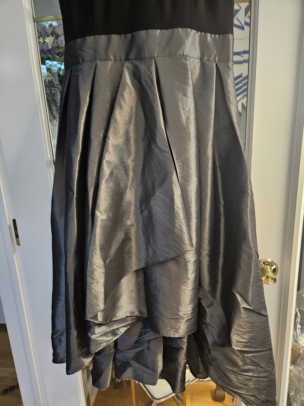 SLNY Black Bodice with Gunmetal High-Low Satin Skirt - Picture 4 of 7